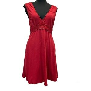 DKNY red sleeveless V-neck fit and flare dress Sz L